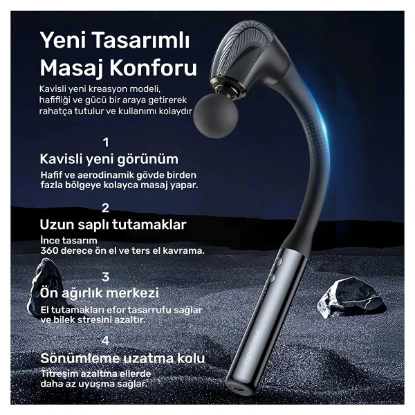 4 Başlıklı Uzun Saplı Ergonomik Profesyonel Sporcu Masaj Tabancası