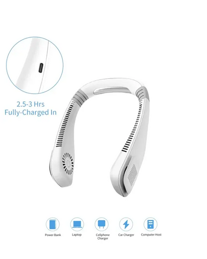 USB Şarjlı Giyilebilir Fan | 5 Kademeli Rüzgar Hızı, Sessiz Turbo Soğutma, 360° Hava Sirkülasyonu